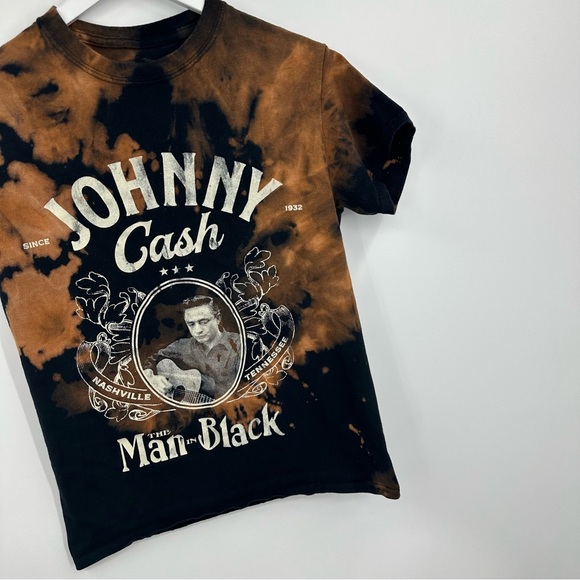 Johnny Cash Custom Bleach Splatter Short Sleeve Shirt Size Small Upcycled - Picture 2 of 8